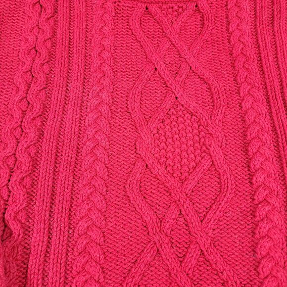 Y2K Cable knit Cowl Neck Button Sweater Eddie Bauer M Tall Red Chunky Preppy - Picture 3 of 14
